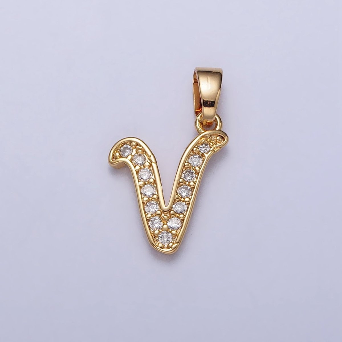 14K Gold Filled Dainty Initial Letter Script A-Z Micro Paved CZ Personalized Pendant | AA117 - AA142 - DLUXCA