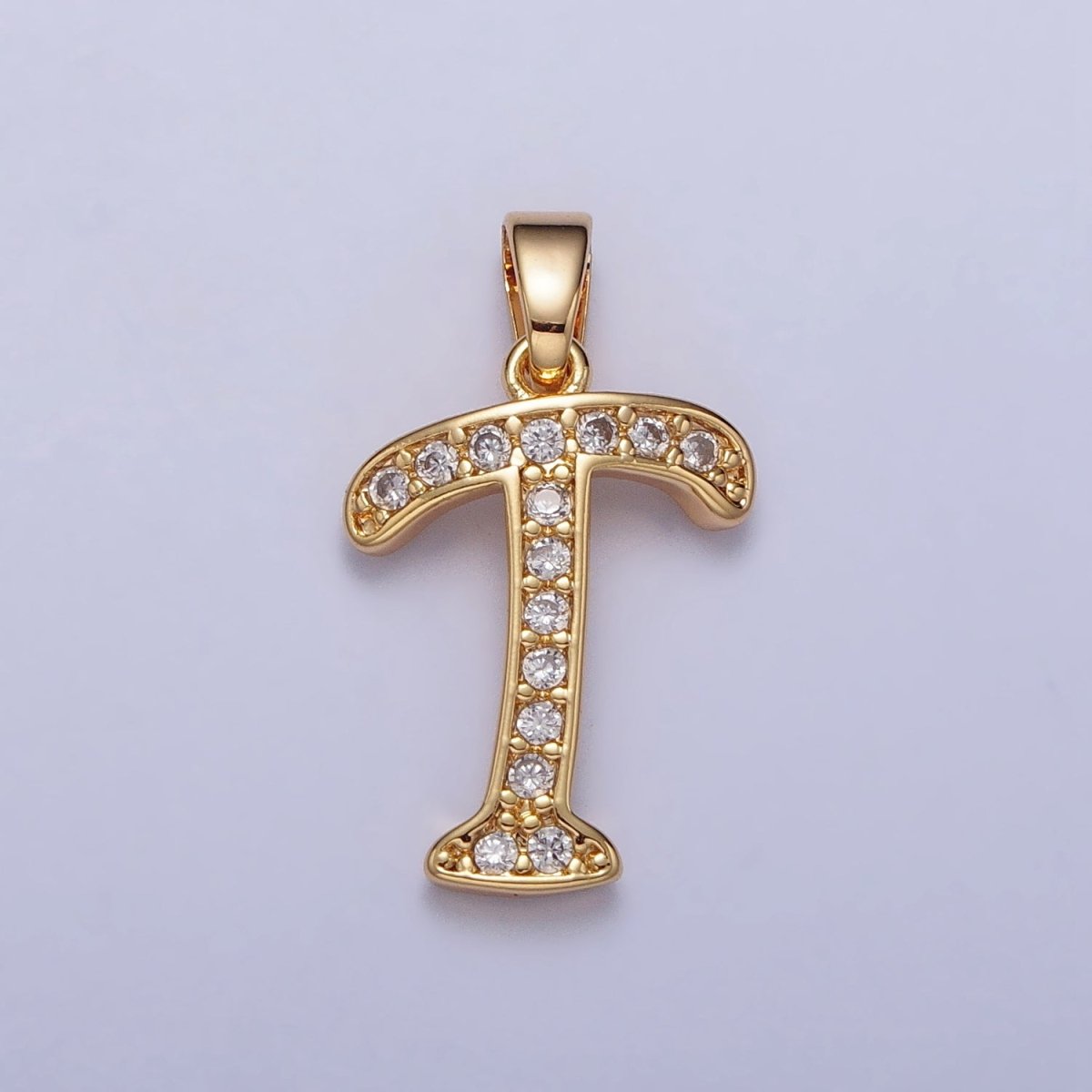 14K Gold Filled Dainty Initial Letter Script A-Z Micro Paved CZ Personalized Pendant | AA117 - AA142 - DLUXCA