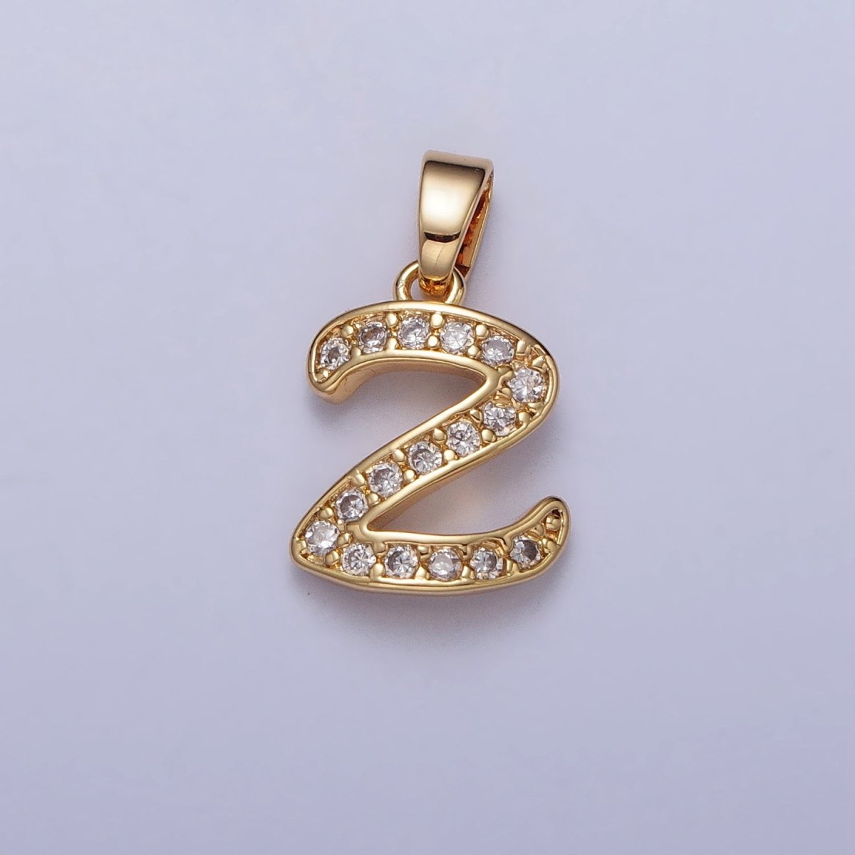 14K Gold Filled Dainty Initial Letter Script A-Z Micro Paved CZ Personalized Pendant | AA117 - AA142 - DLUXCA