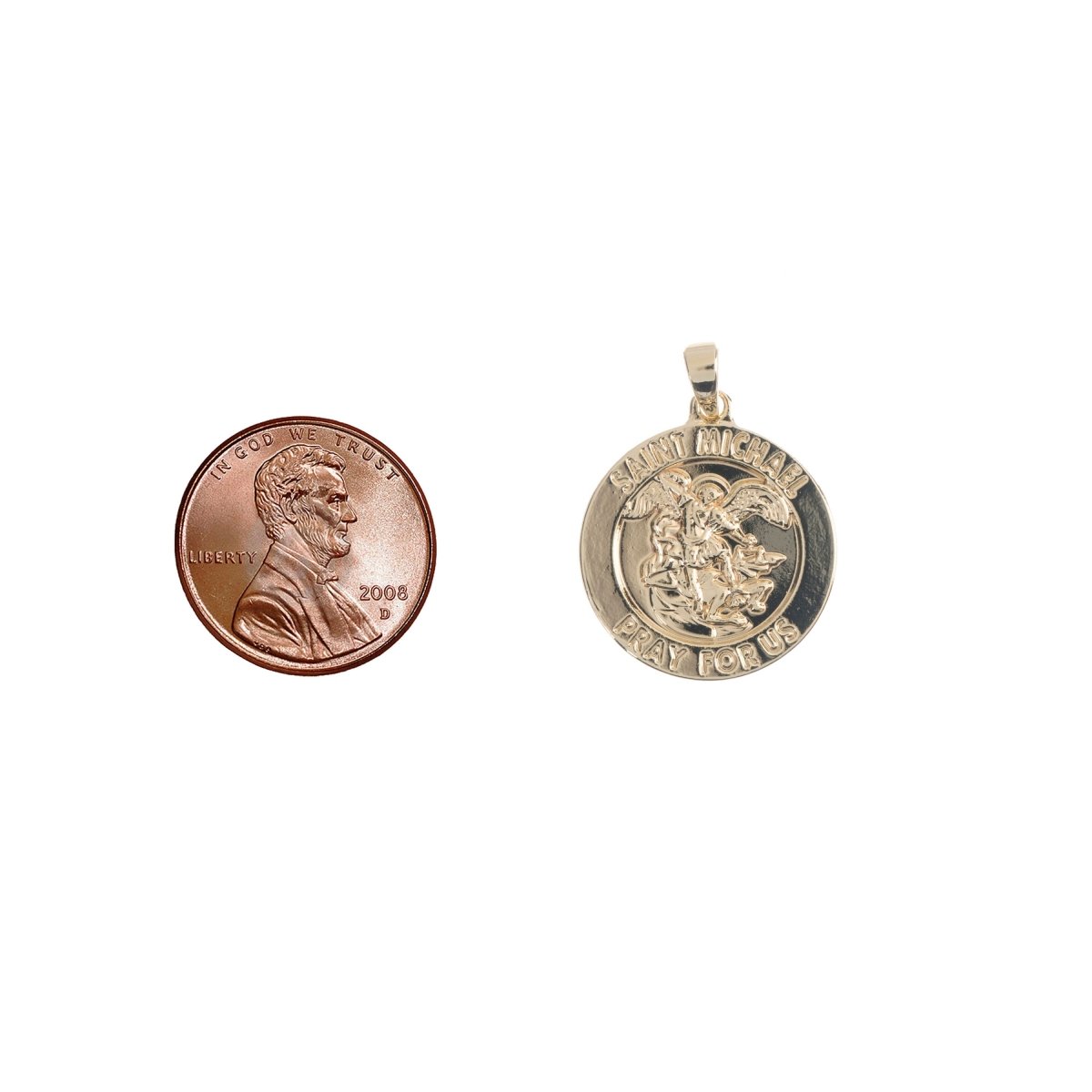 14K Gold Filled Dainty Saint Michael Round Coin Medallion Pendant Charm in Religious Catholic Charms Layer necklace H-211 - DLUXCA