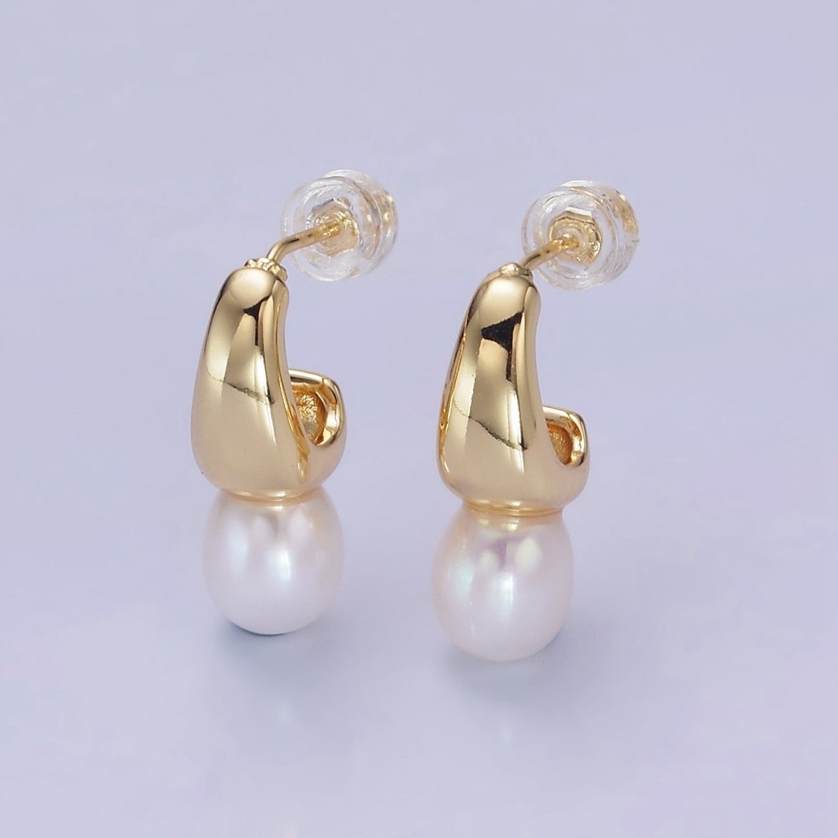 14K Gold Filled Dainty Small Hoops with Pearl Earrings | AB1307 AB1308 - DLUXCA