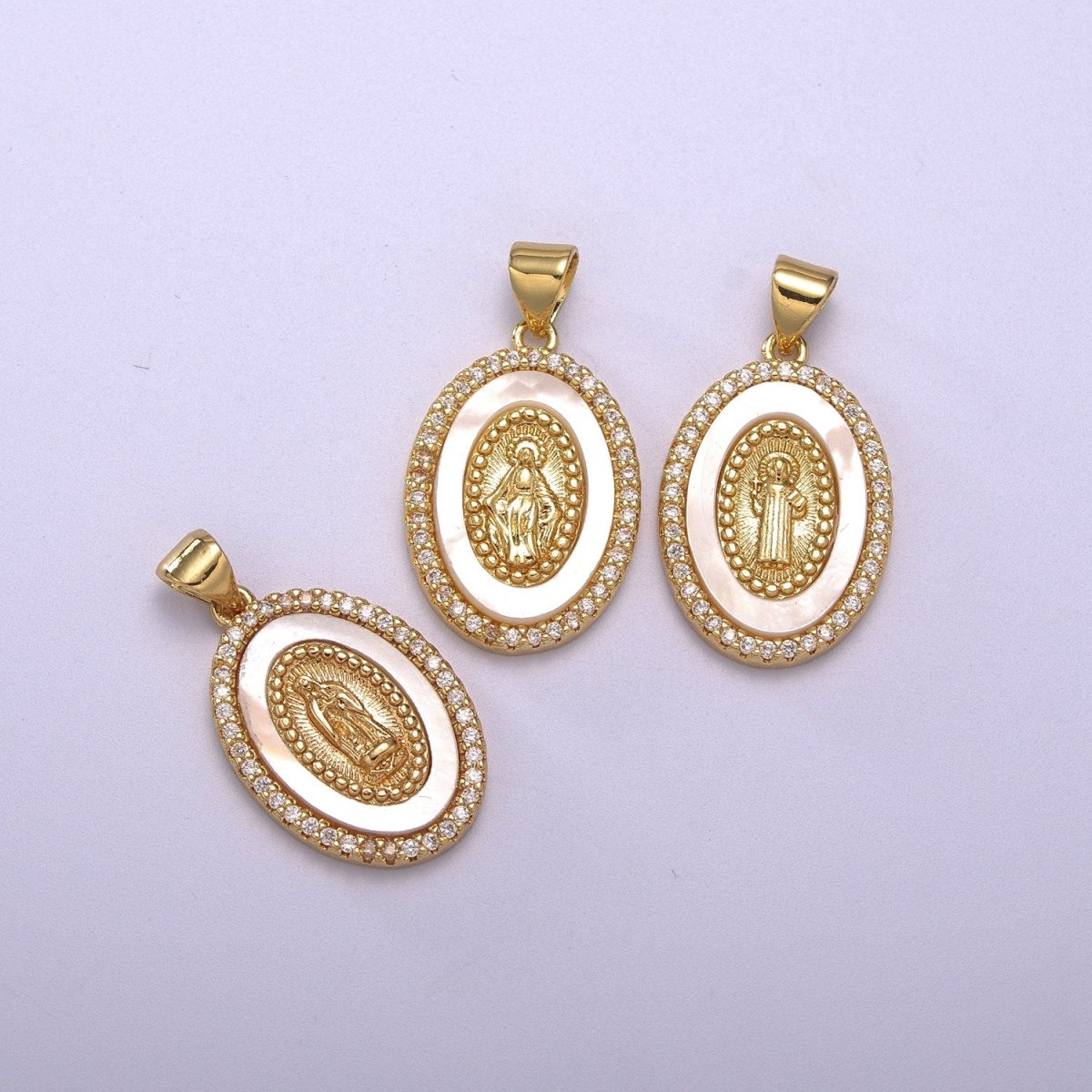 14K Gold Filled Delicate Virgin Mary, Miraculous Lady, Saint Benedict Cubic Zirconia Charm Pearl Pendant for Religious Necklace Bracelet Supply N-1385 N-1386 N-1387 - DLUXCA