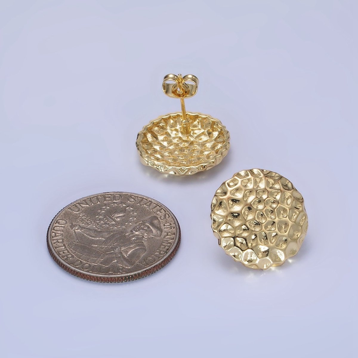 14K Gold Filled Dented Round Stud Earrings in Gold & Silver | AB1292 AB1293 - DLUXCA