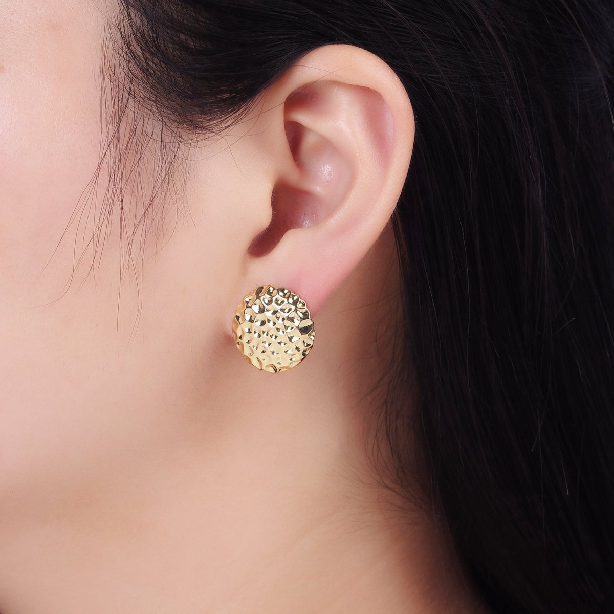 14K Gold Filled Dented Round Stud Earrings in Gold & Silver | AB1292 AB1293 - DLUXCA