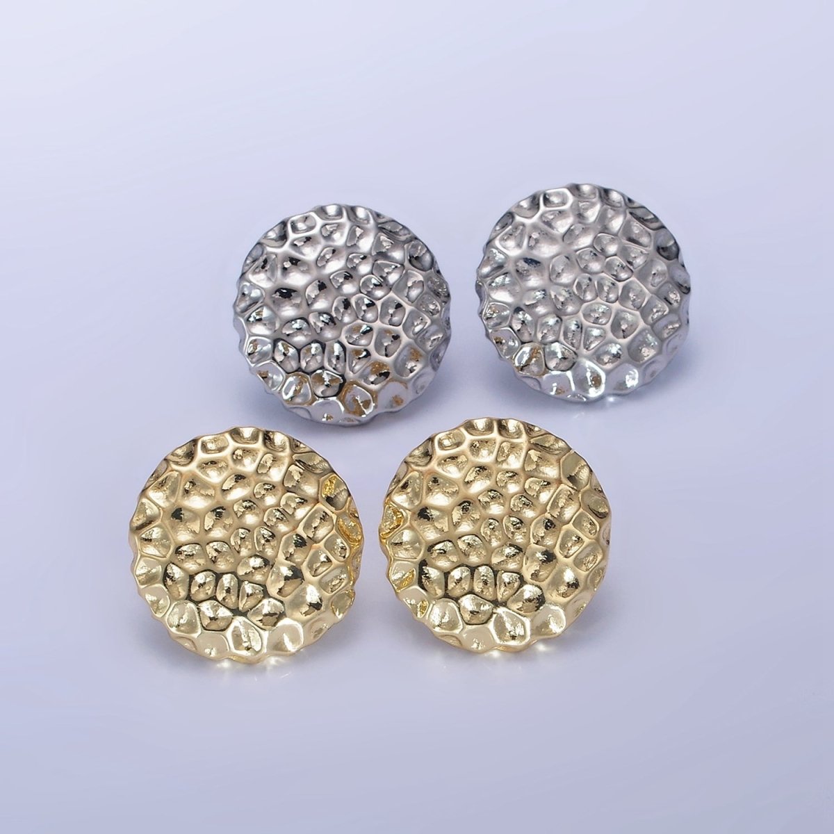 14K Gold Filled Dented Round Stud Earrings in Gold & Silver | AB1292 AB1293 - DLUXCA