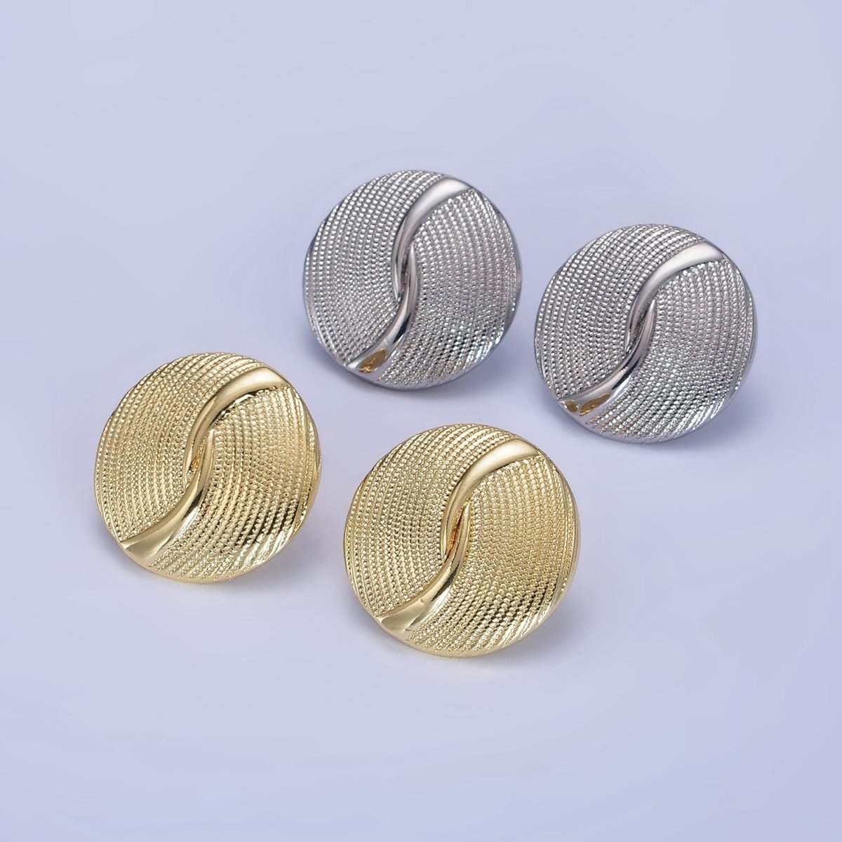 14K Gold Filled Dotted Band Round Stud Earrings in Gold & Silver | AB1290 AB1291 - DLUXCA