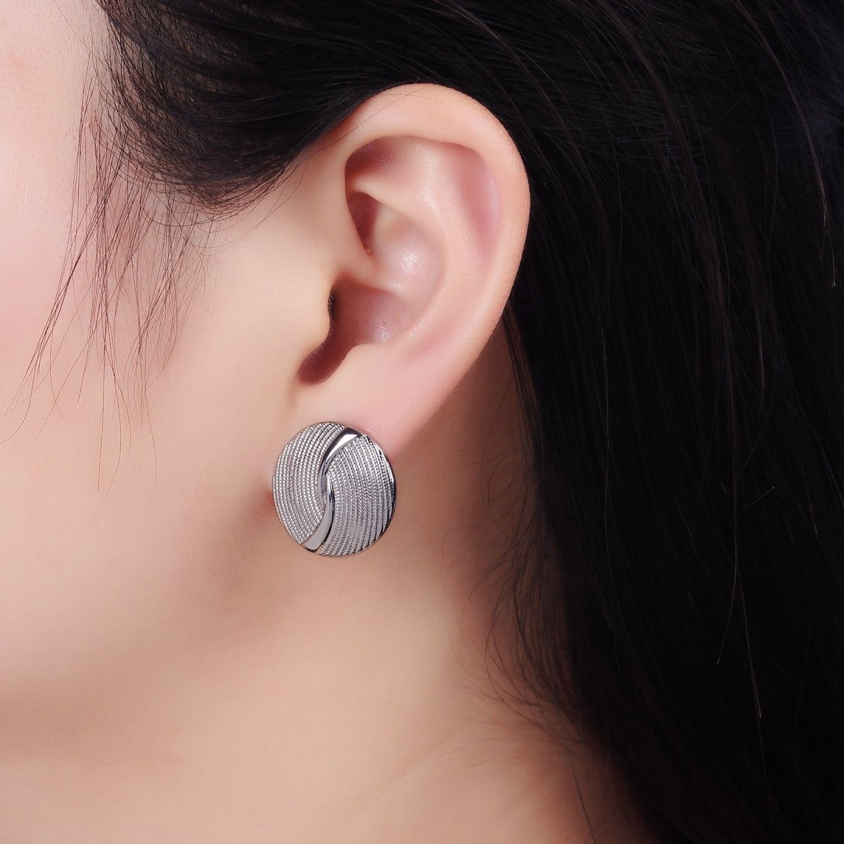 14K Gold Filled Dotted Band Round Stud Earrings in Gold & Silver | AB1290 AB1291 - DLUXCA
