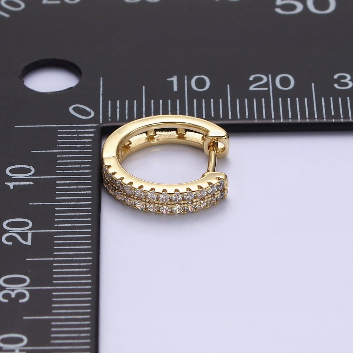 14K Gold Filled Double Clear Micro Paved Open 15mm Huggie Hoop Earrings in Gold & Silver | AE585 AE586 - DLUXCA