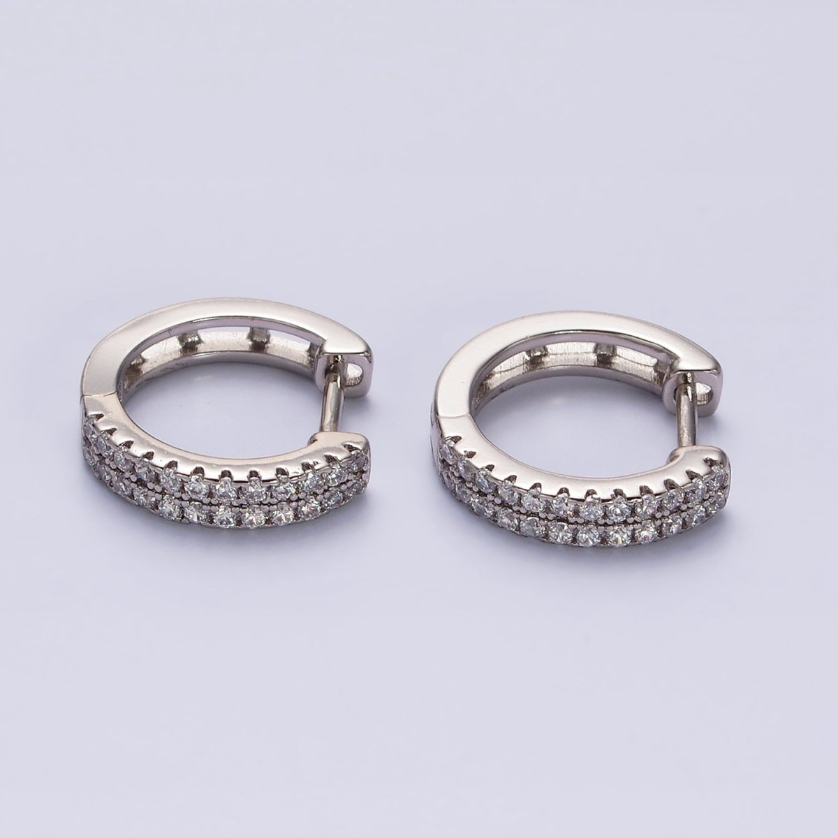 14K Gold Filled Double Clear Micro Paved Open 15mm Huggie Hoop Earrings in Gold & Silver | AE585 AE586 - DLUXCA