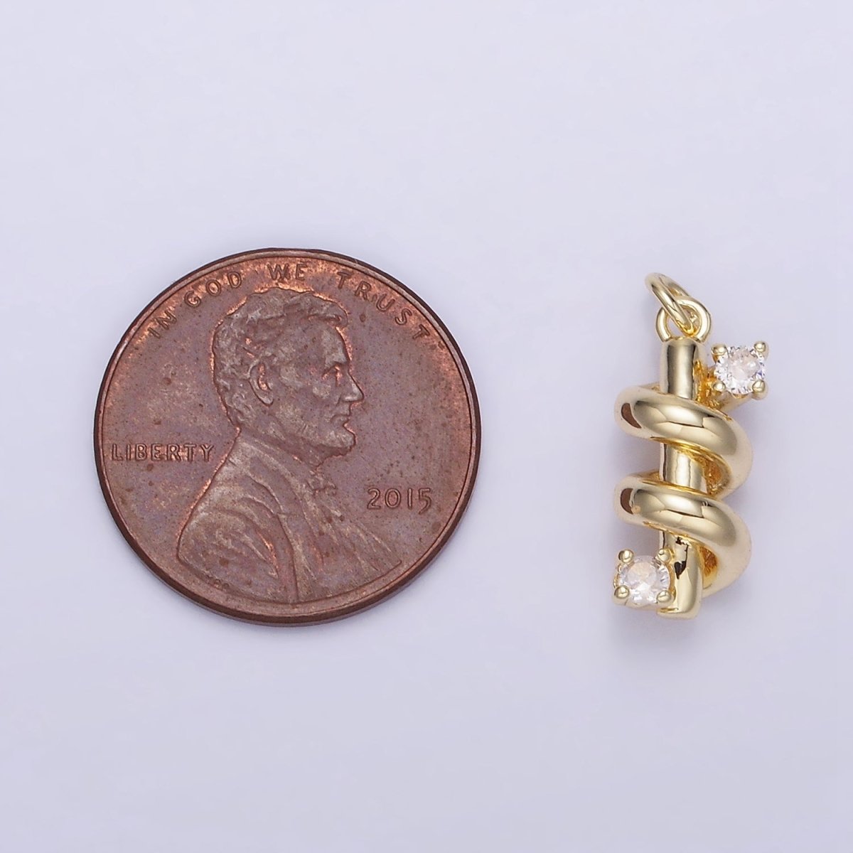 14K Gold Filled Double CZ Bar Band Twirl Charm | AG737 - DLUXCA