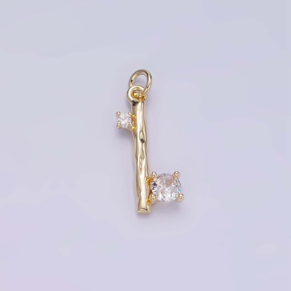 14K Gold Filled Double CZ Hammered Band Bar Charm in Gold & Silver | W546 - DLUXCA