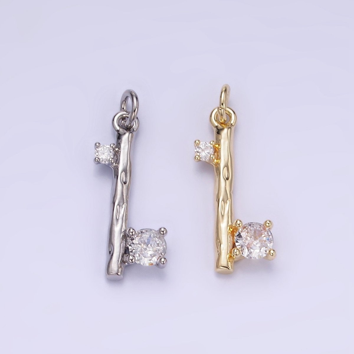 14K Gold Filled Double CZ Hammered Band Bar Charm in Gold & Silver | W546 - DLUXCA