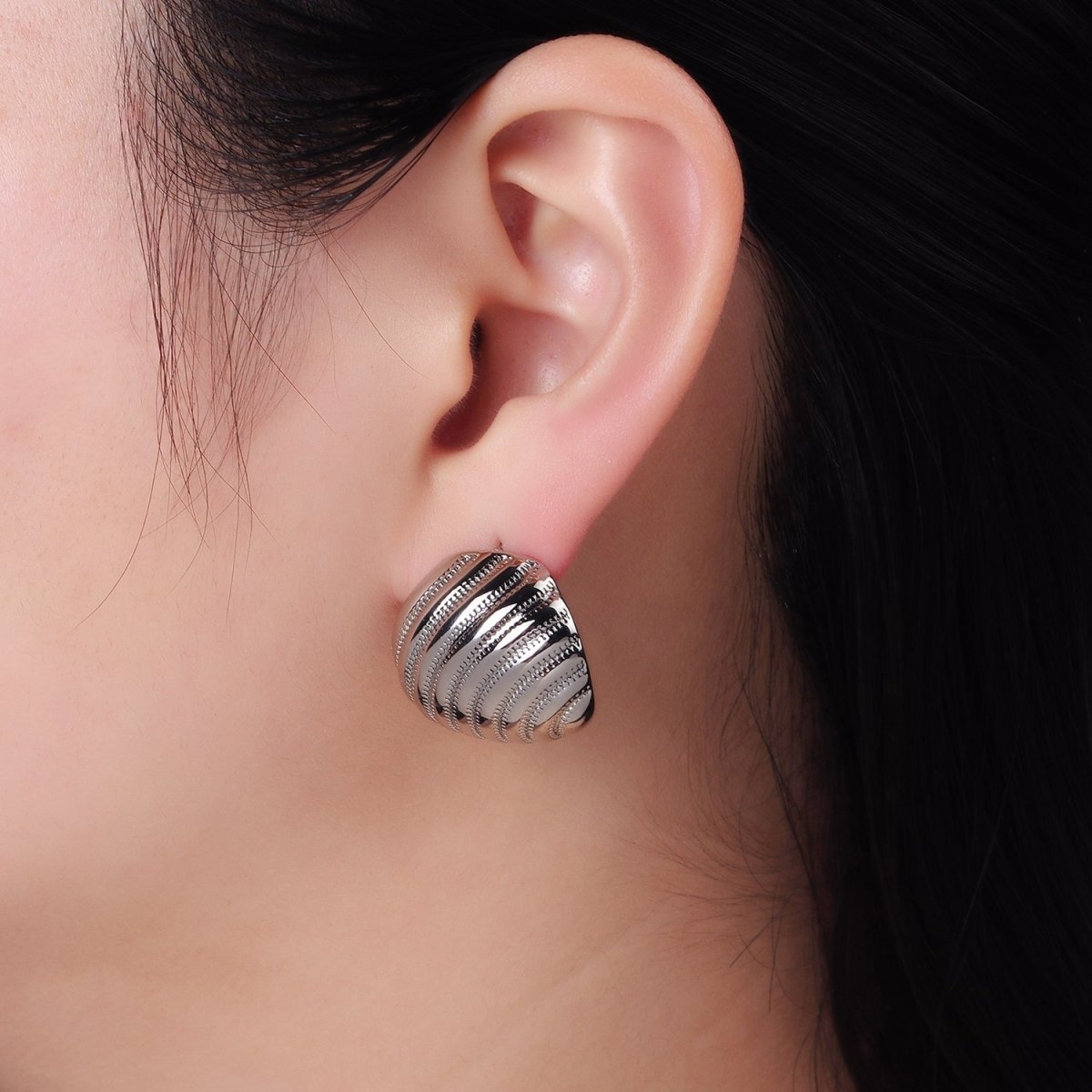 14K Gold Filled Double Dotted Zipper Dome Stud Earrings in Gold & Silver | P460 P461 - DLUXCA