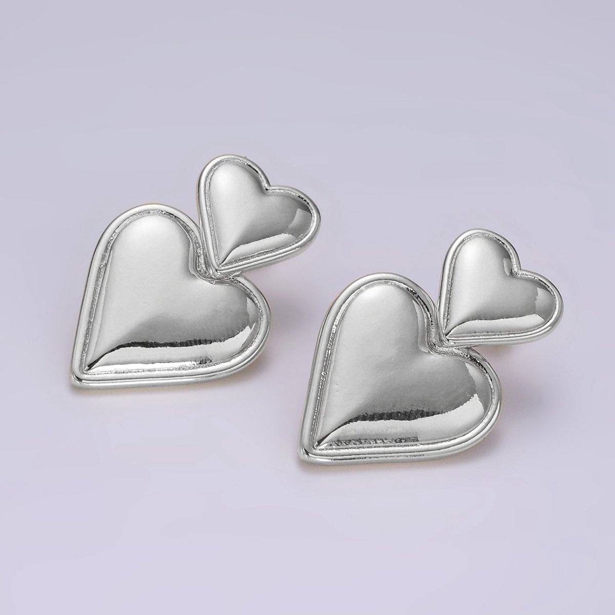 14K Gold Filled Double Heart Minimalist Drop Stud Earrings in Gold & Silver | AE344 - DLUXCA