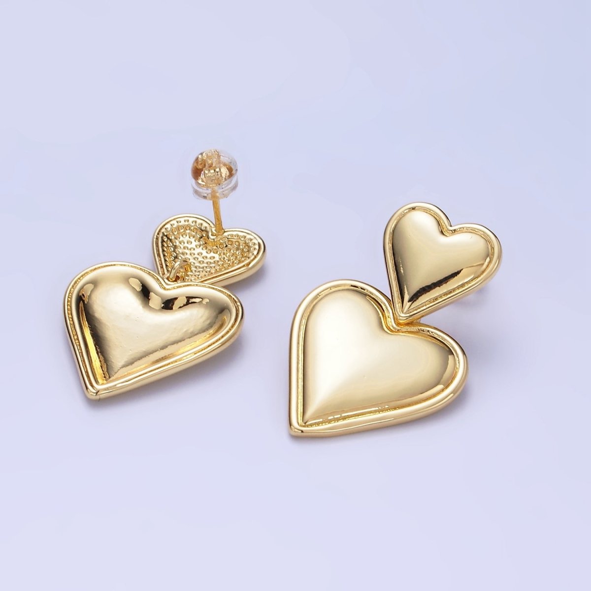 14K Gold Filled Double Heart Minimalist Drop Stud Earrings in Gold & Silver | AE344 - DLUXCA