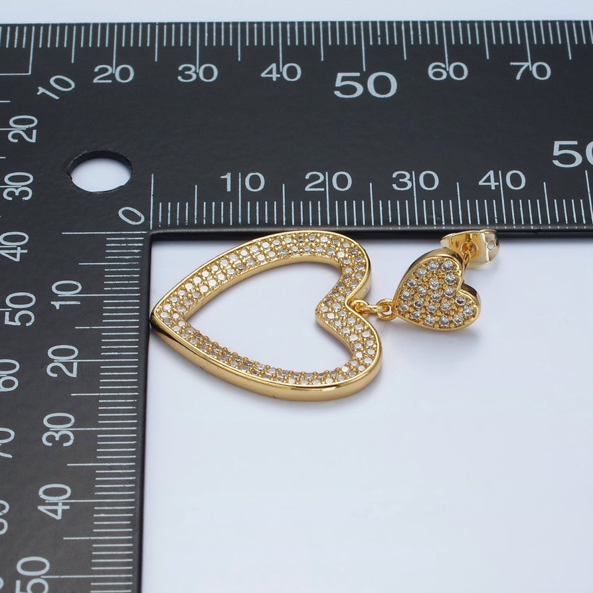 14K Gold Filled Double Heart Open Micro Paved CZ Drop Stud Earrings | AE422 - DLUXCA