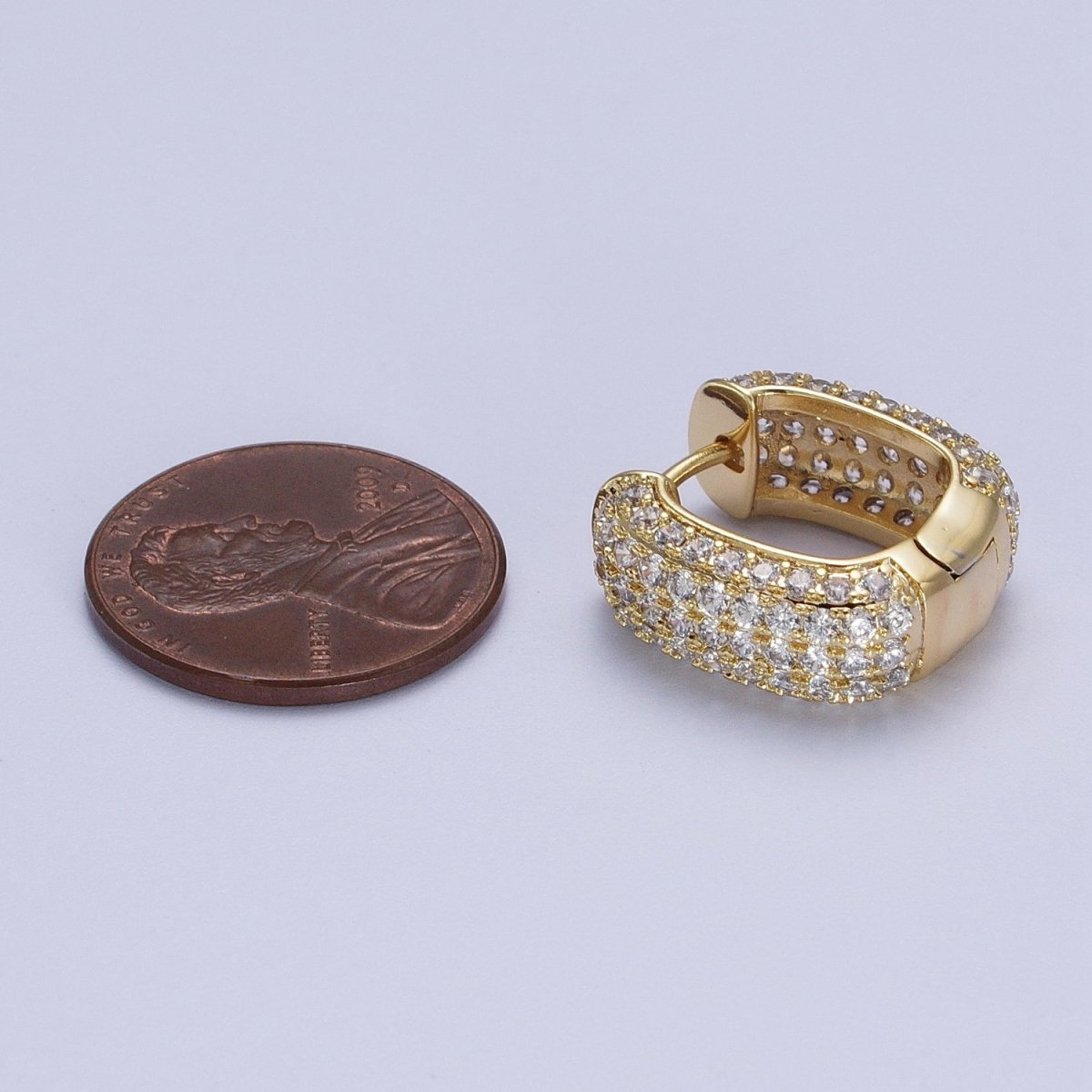 14K Gold Filled Double Sided Micro Paved CZ Wide Square Huggie Earrings | V-018 - DLUXCA