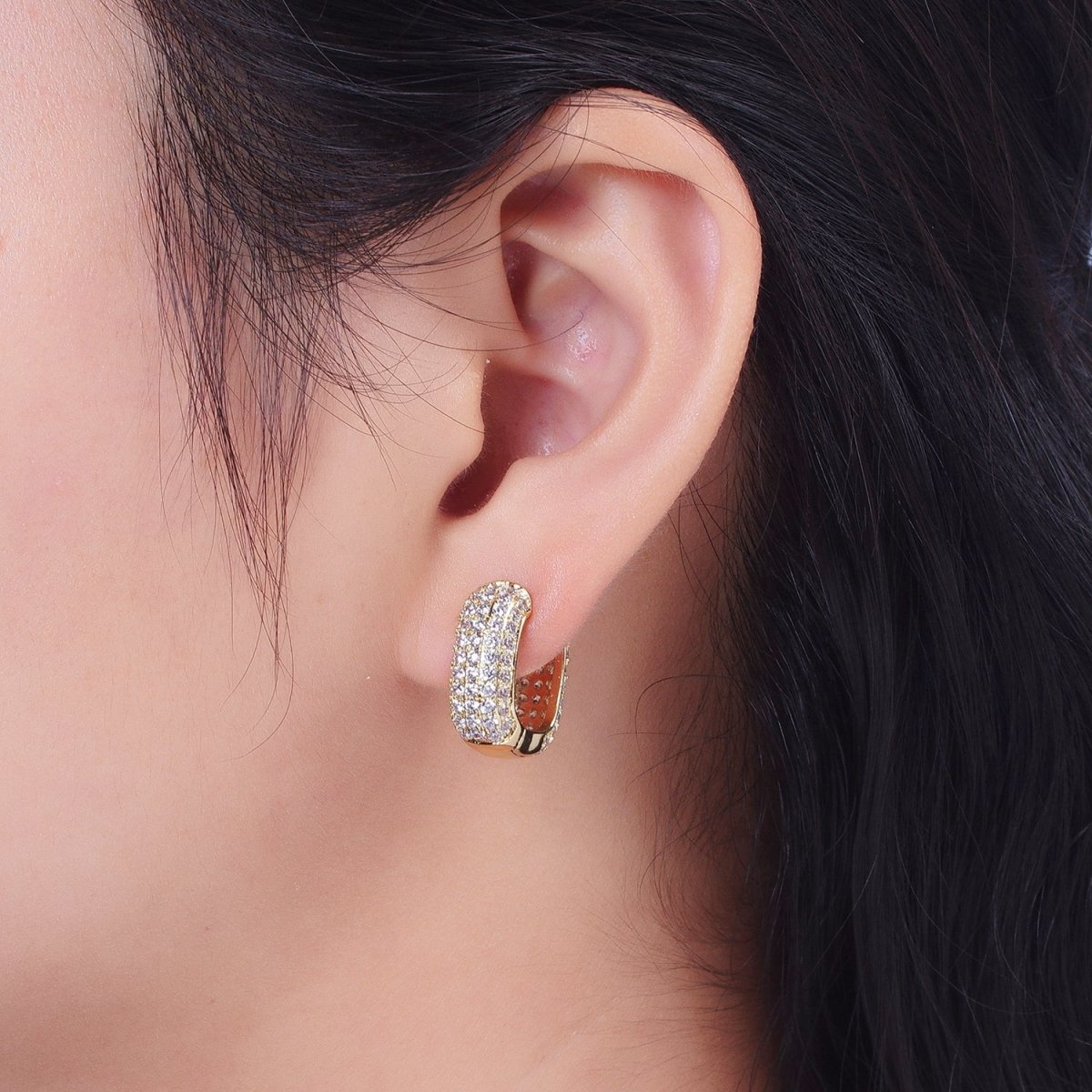 14K Gold Filled Double Sided Micro Paved CZ Wide Square Huggie Earrings | V-018 - DLUXCA