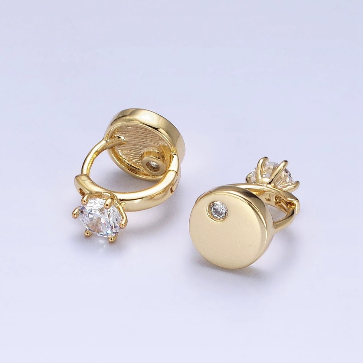 14K Gold Filled Double Sided Round Clear CZ Dotted 11mm Cartilage Huggie Earrings | AD1463 - DLUXCA