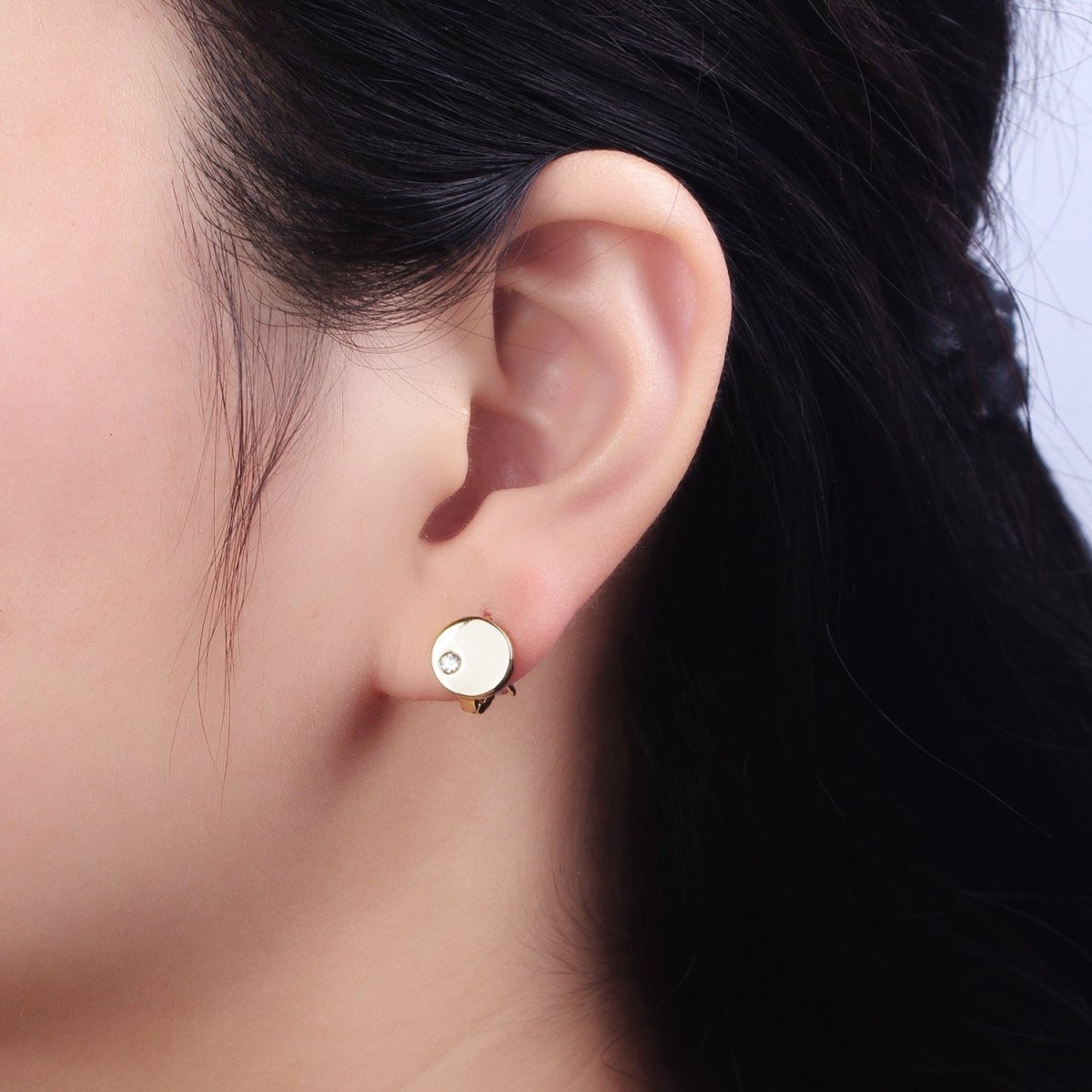 14K Gold Filled Double Sided Round Clear CZ Dotted 11mm Cartilage Huggie Earrings | AD1463 - DLUXCA