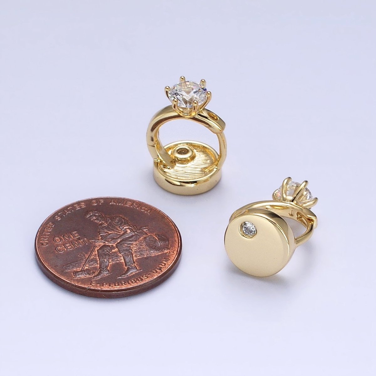 14K Gold Filled Double Sided Round Clear CZ Dotted 11mm Cartilage Huggie Earrings | AD1463 - DLUXCA