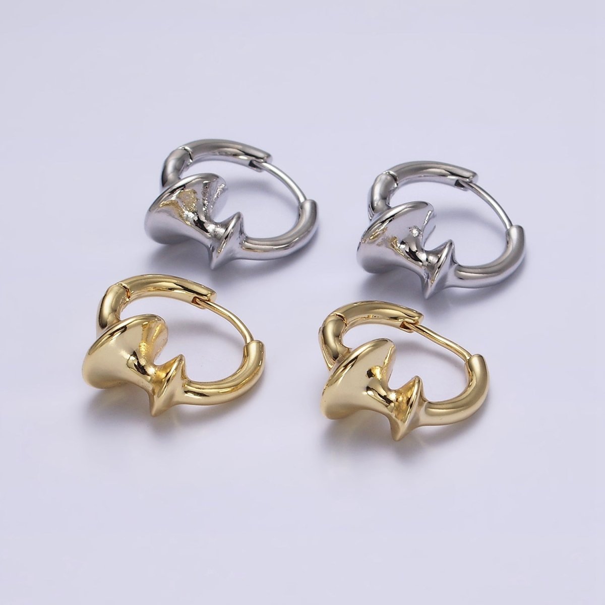 14K Gold Filled Double Sphere Geometric 20mm Huggie Earrings in Gold & Silver | AE819 AE820 - DLUXCA