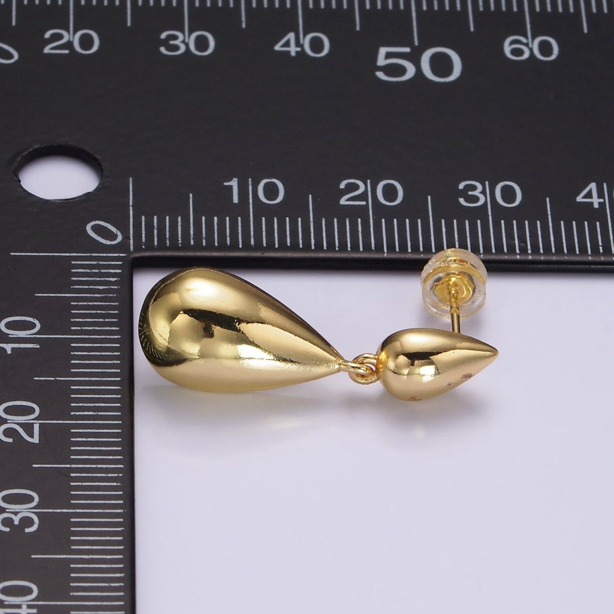 14K Gold Filled Double Teardrop Dome Drop Stud Earrings in Gold & Silver | AE245 AE246 - DLUXCA