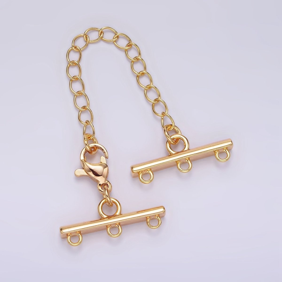 14K Gold Filled Double, Triple, Quadruple Multiple Layer Necklace Detangler Bar Lobster Clasps w. Extender Findings | Z-595 - Z-597 - DLUXCA