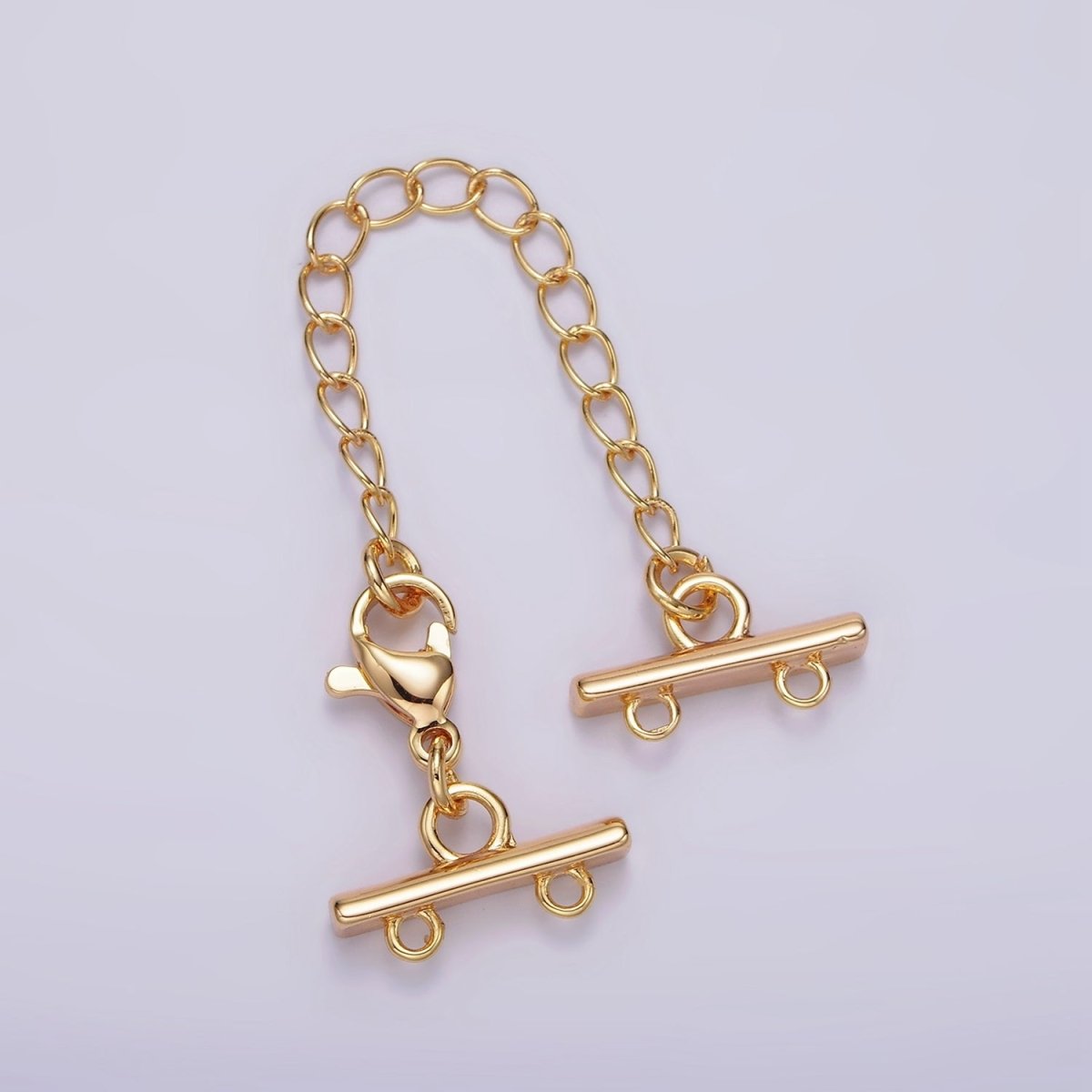 14K Gold Filled Double, Triple, Quadruple Multiple Layer Necklace Detangler Bar Lobster Clasps w. Extender Findings | Z-595 - Z-597 - DLUXCA