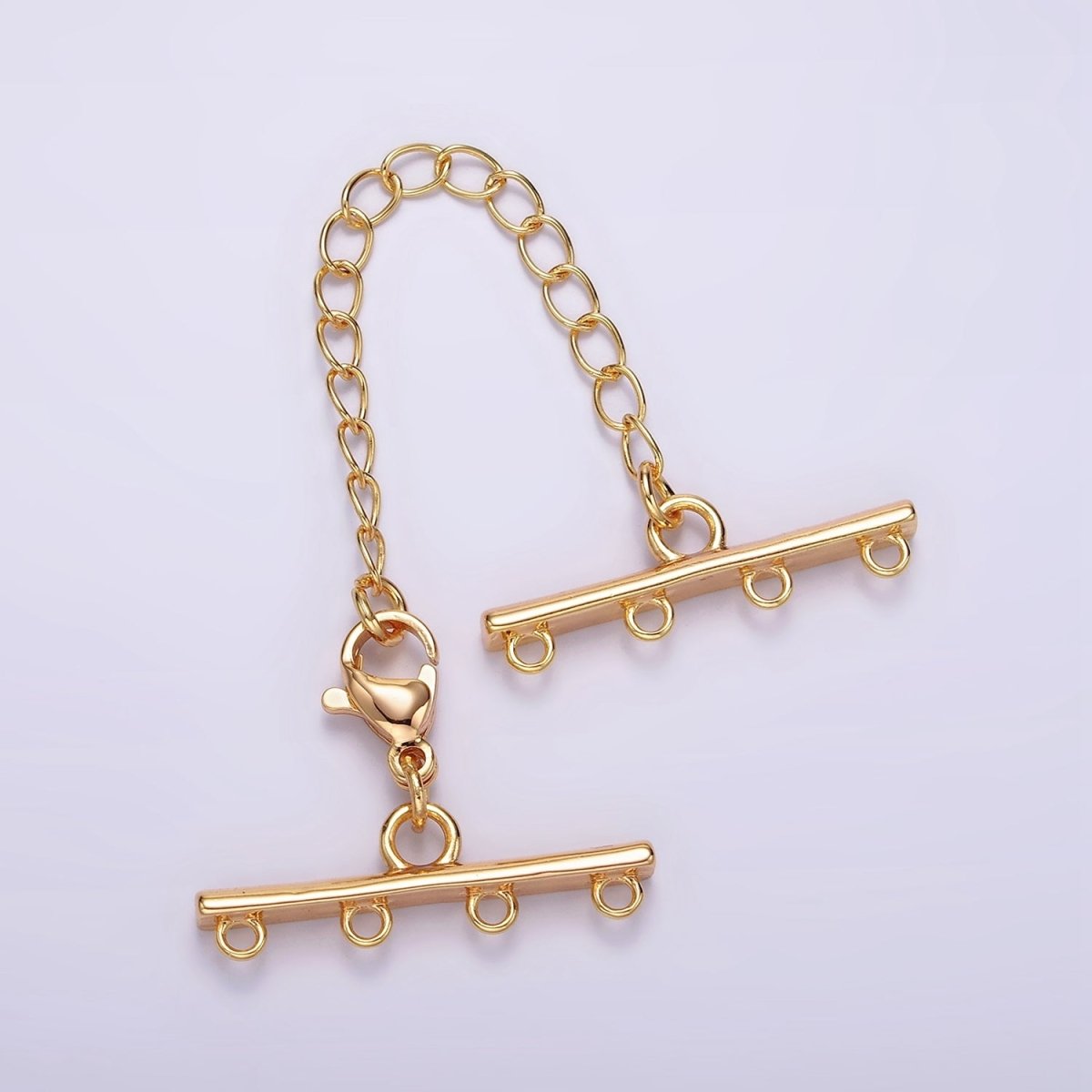 14K Gold Filled Double, Triple, Quadruple Multiple Layer Necklace Detangler Bar Lobster Clasps w. Extender Findings | Z-595 - Z-597 - DLUXCA