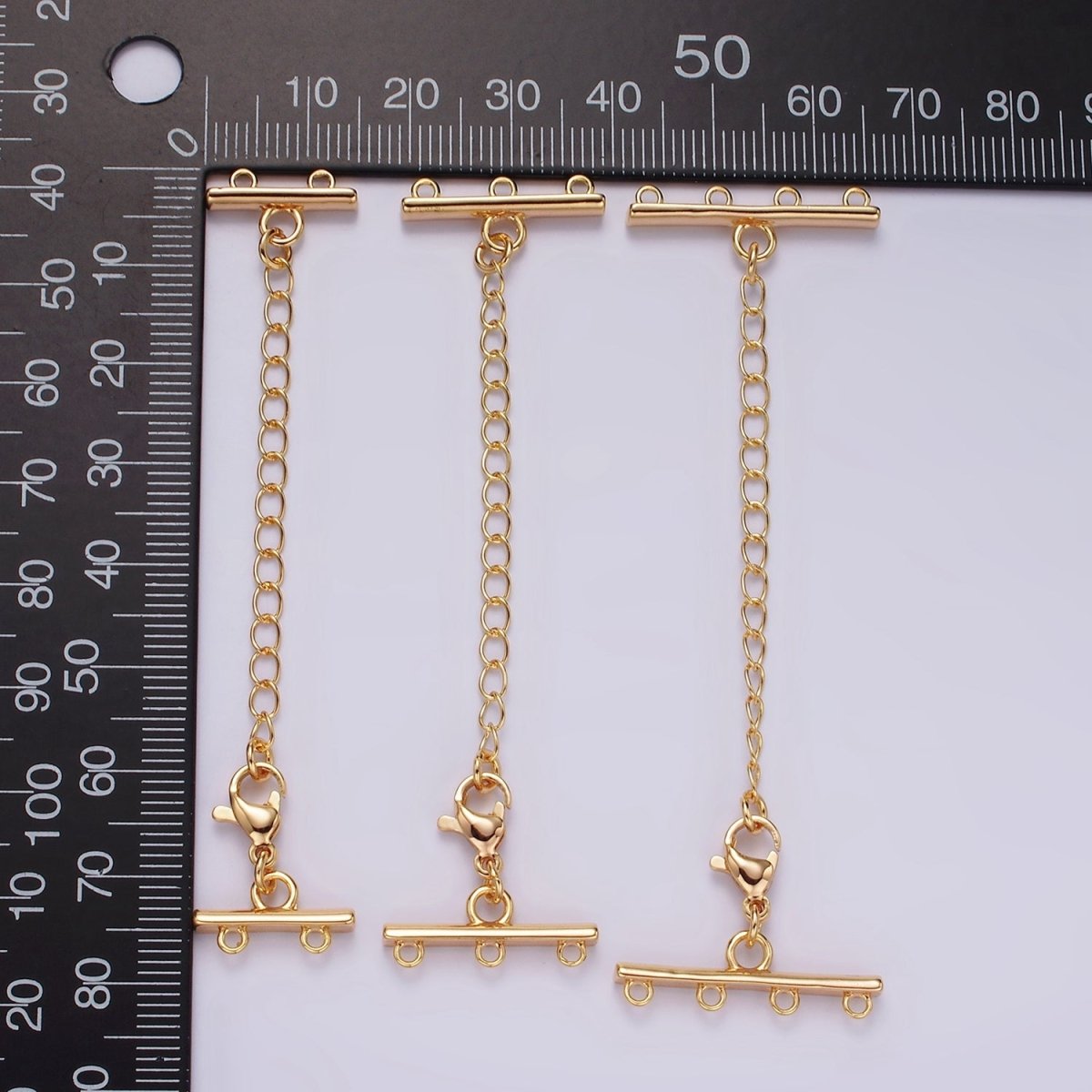 14K Gold Filled Double, Triple, Quadruple Multiple Layer Necklace Detangler Bar Lobster Clasps w. Extender Findings | Z-595 - Z-597 - DLUXCA