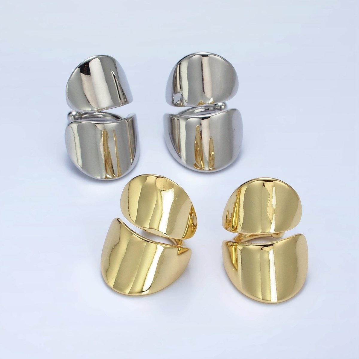 14K Gold Filled Double Wide Band 1 Pair Ear Cuff Earrings in Gold & Silver | AI159 AI160 - DLUXCA