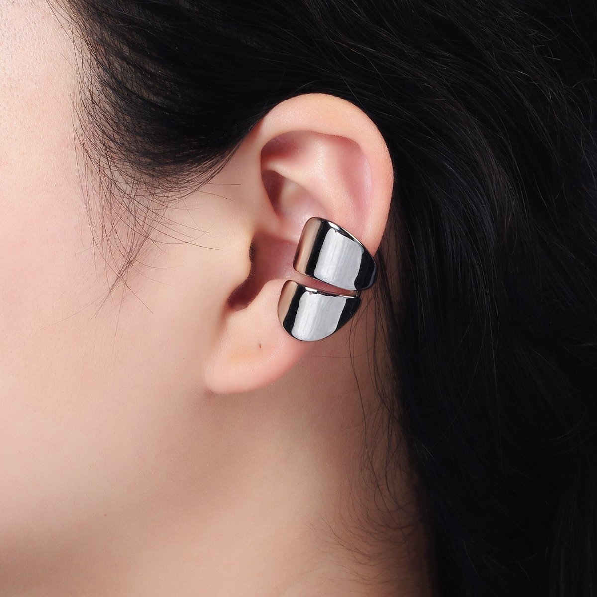 14K Gold Filled Double Wide Band 1 Pair Ear Cuff Earrings in Gold & Silver | AI159 AI160 - DLUXCA