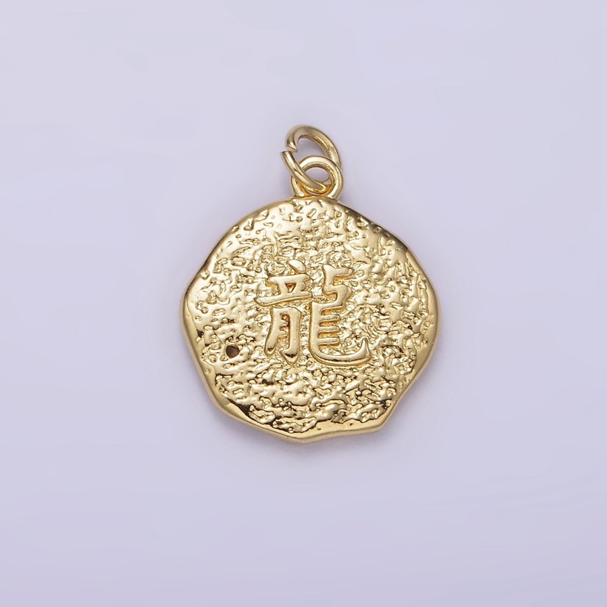14K Gold Filled Dragon "龍" Traditional Chinese Script Double Sided Hammered Charm | AG276 - DLUXCA