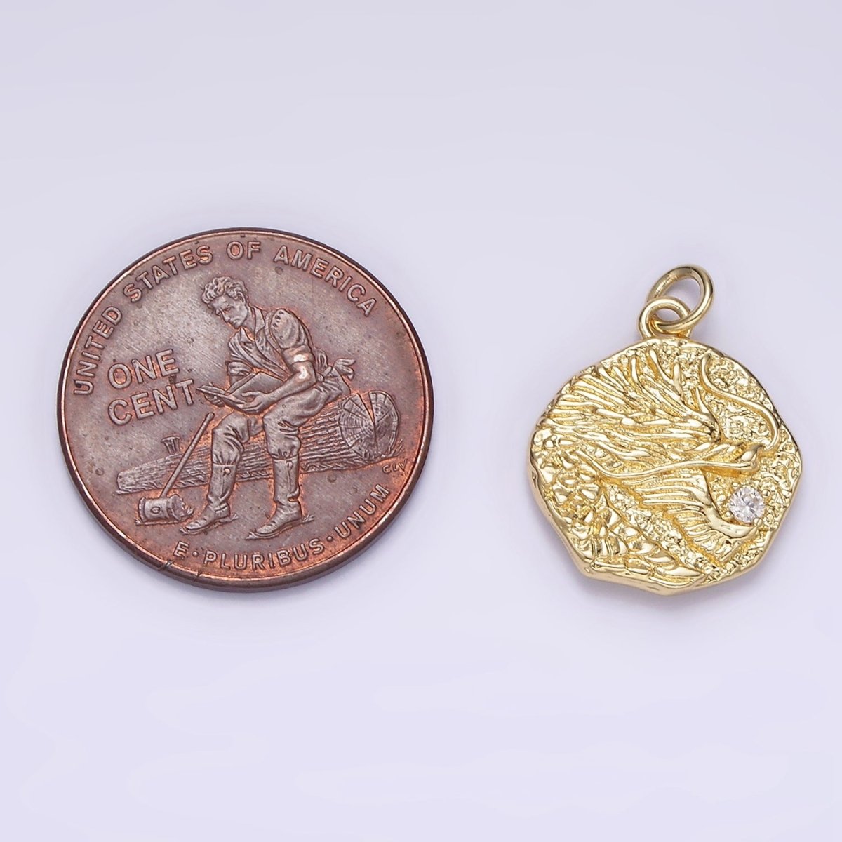 14K Gold Filled Dragon "龍" Traditional Chinese Script Double Sided Hammered Charm | AG276 - DLUXCA