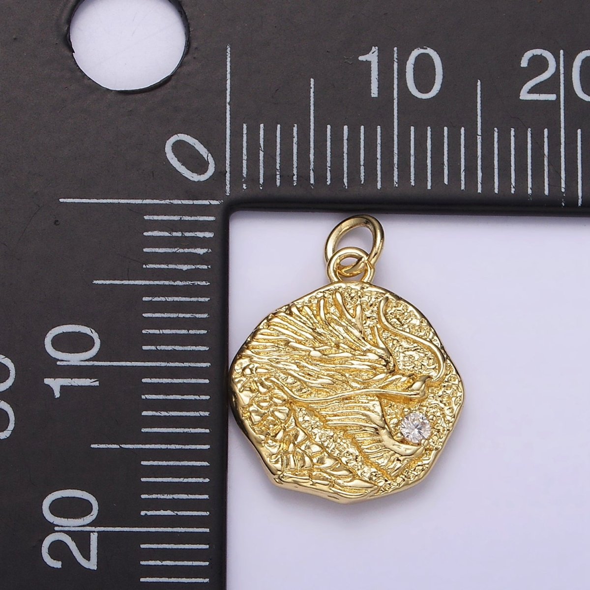 14K Gold Filled Dragon "龍" Traditional Chinese Script Double Sided Hammered Charm | AG276 - DLUXCA