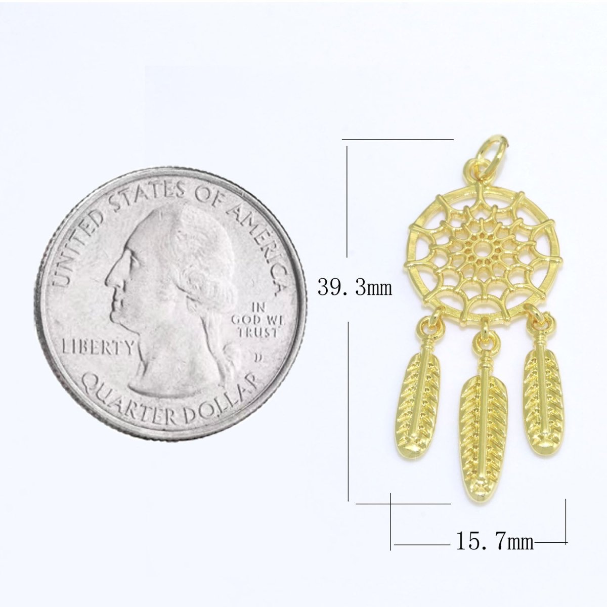 14K Gold Filled Dream Catcher Charm Necklace Pendant Boho Charm for Jewelry Making Feather Indian Bohemian Inspired M-691 - DLUXCA