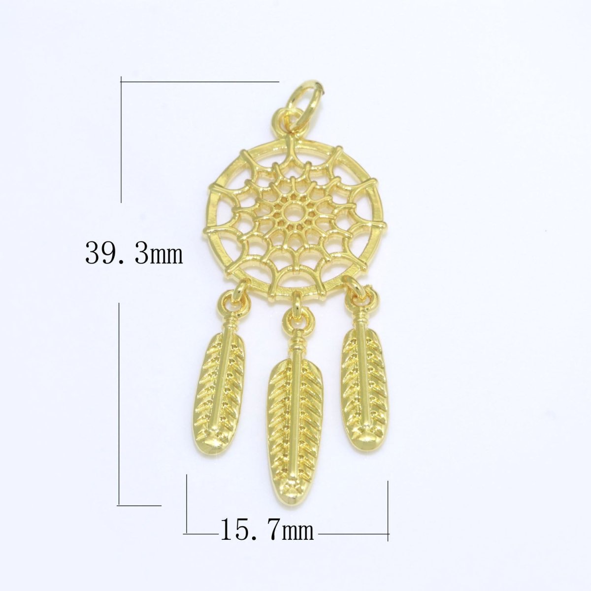14K Gold Filled Dream Catcher Charm Necklace Pendant Boho Charm for Jewelry Making Feather Indian Bohemian Inspired M-691 - DLUXCA