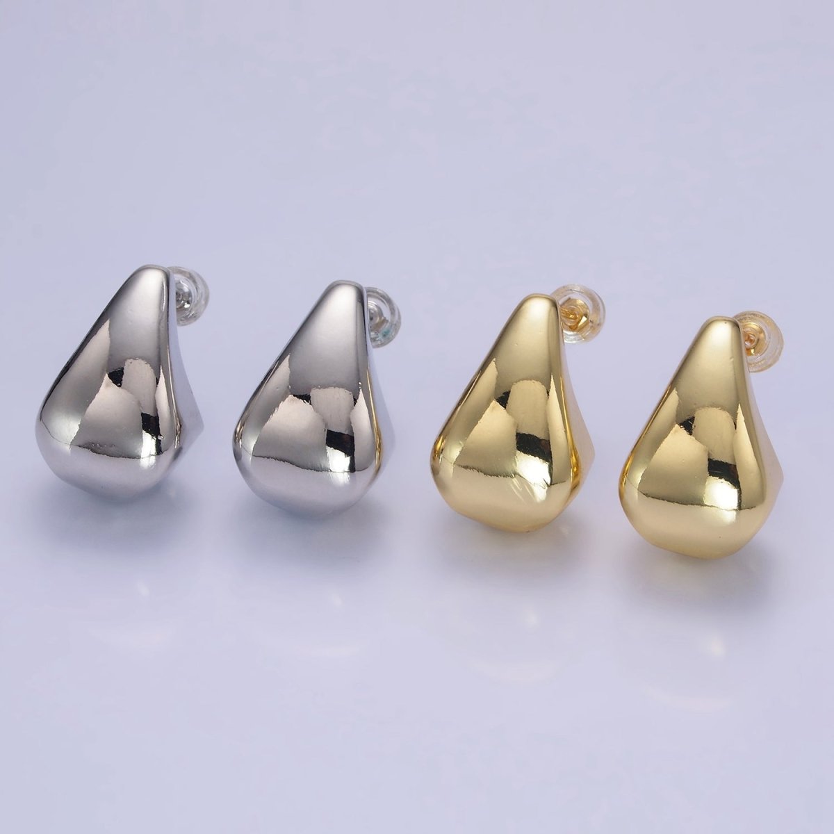 14K Gold Filled Edged Teardrop C-Shaped Hoop Earrings in Gold & Silver | AB1144 AB1145 - DLUXCA