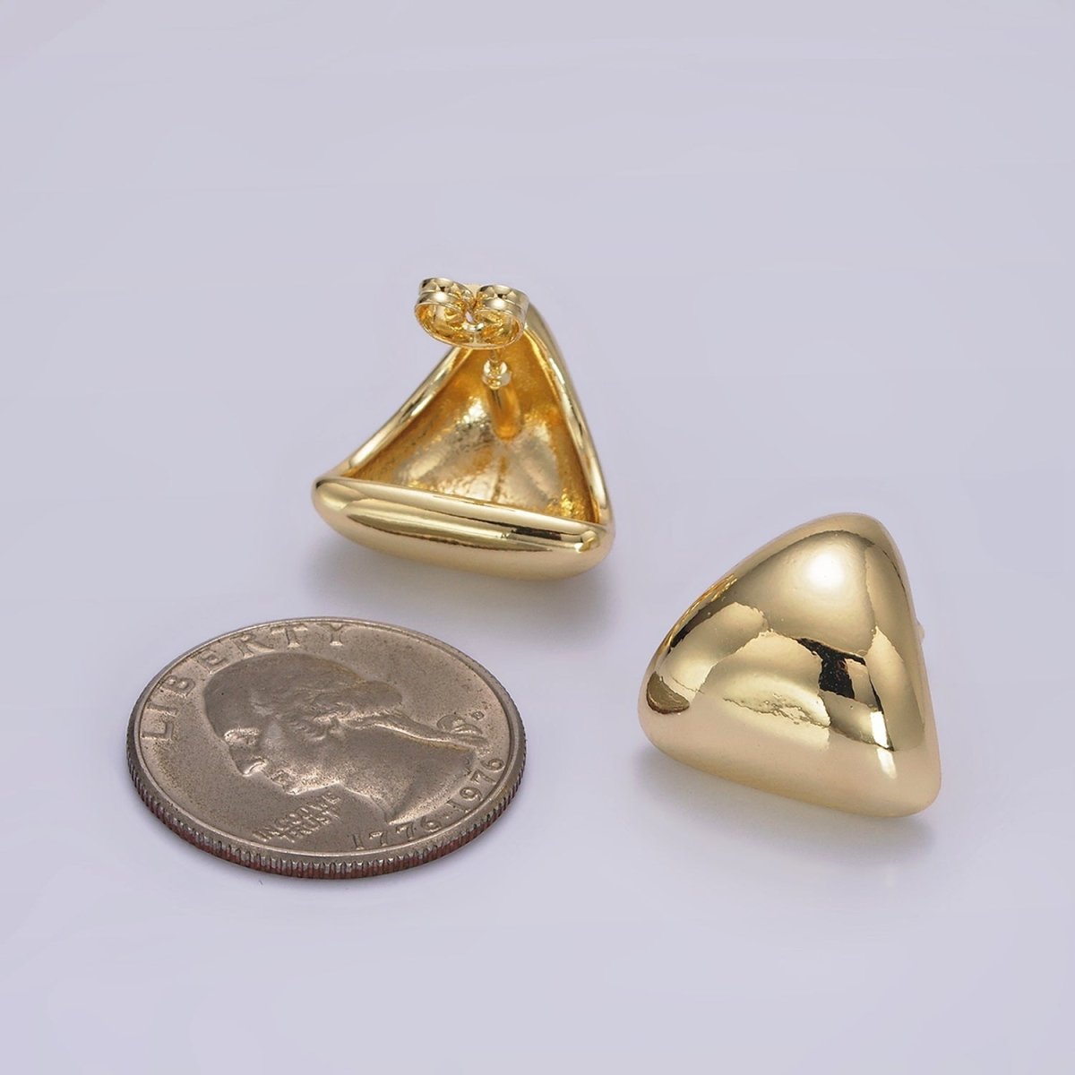 14K Gold Filled Edged Triangle Dome Minimalist Stud Earrings | V452 - DLUXCA