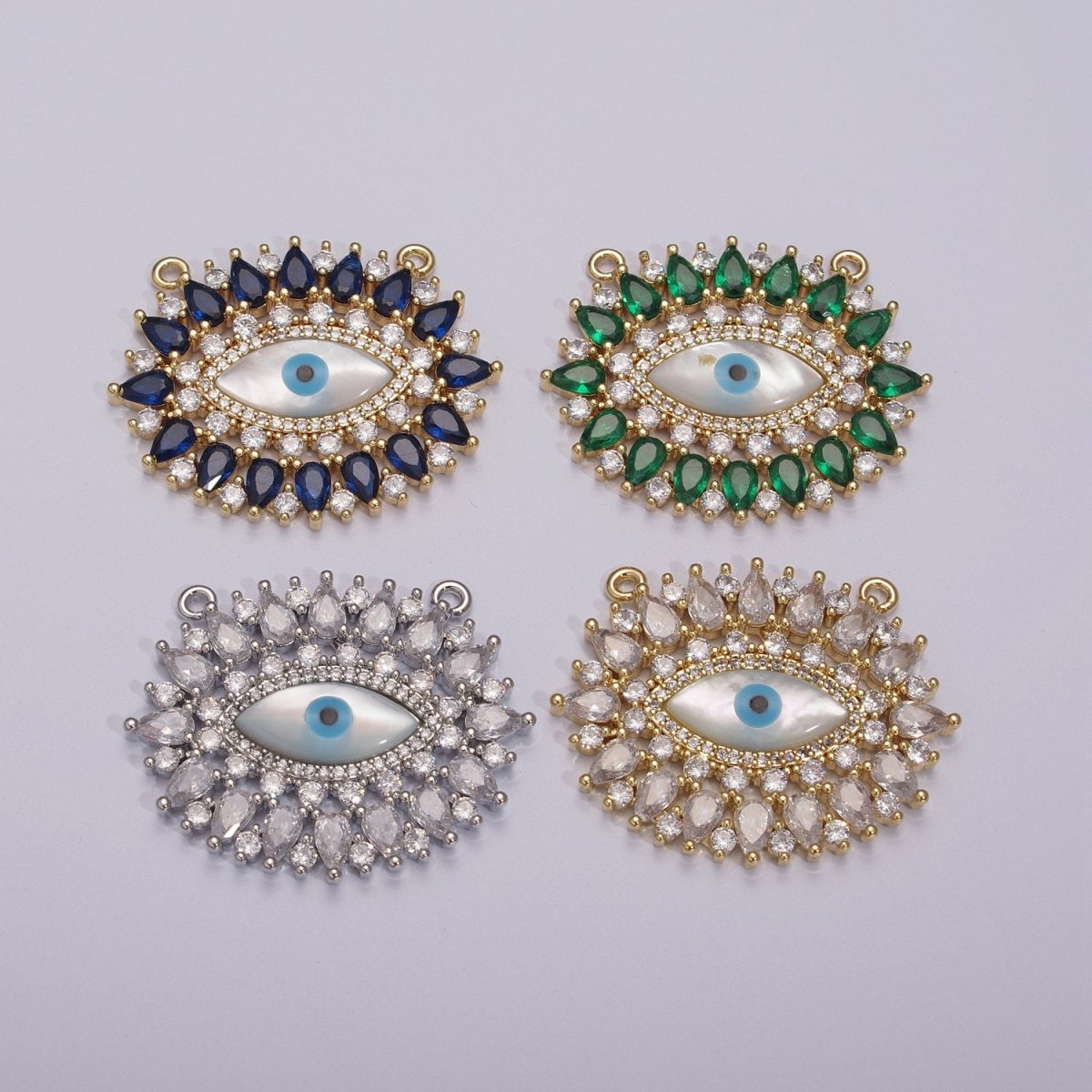 14K Gold Filled Evil Eye Charm, CZ Micro Pave Sparkly Statement Charm Connector for Necklace Jewelry Making Amulet Talisman Jewelry N-071 - N-074 - DLUXCA