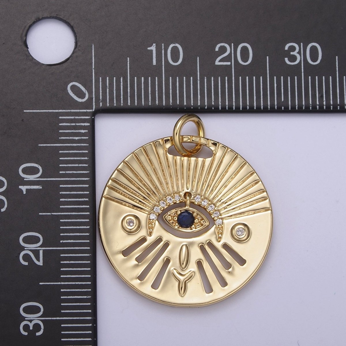 14K Gold Filled Evil Eye Charm, Gold Disc Evil Eye Pendant, Cubic Medallion Coin Charm, Amulet Talisman Pendant N-763 N-764 - DLUXCA