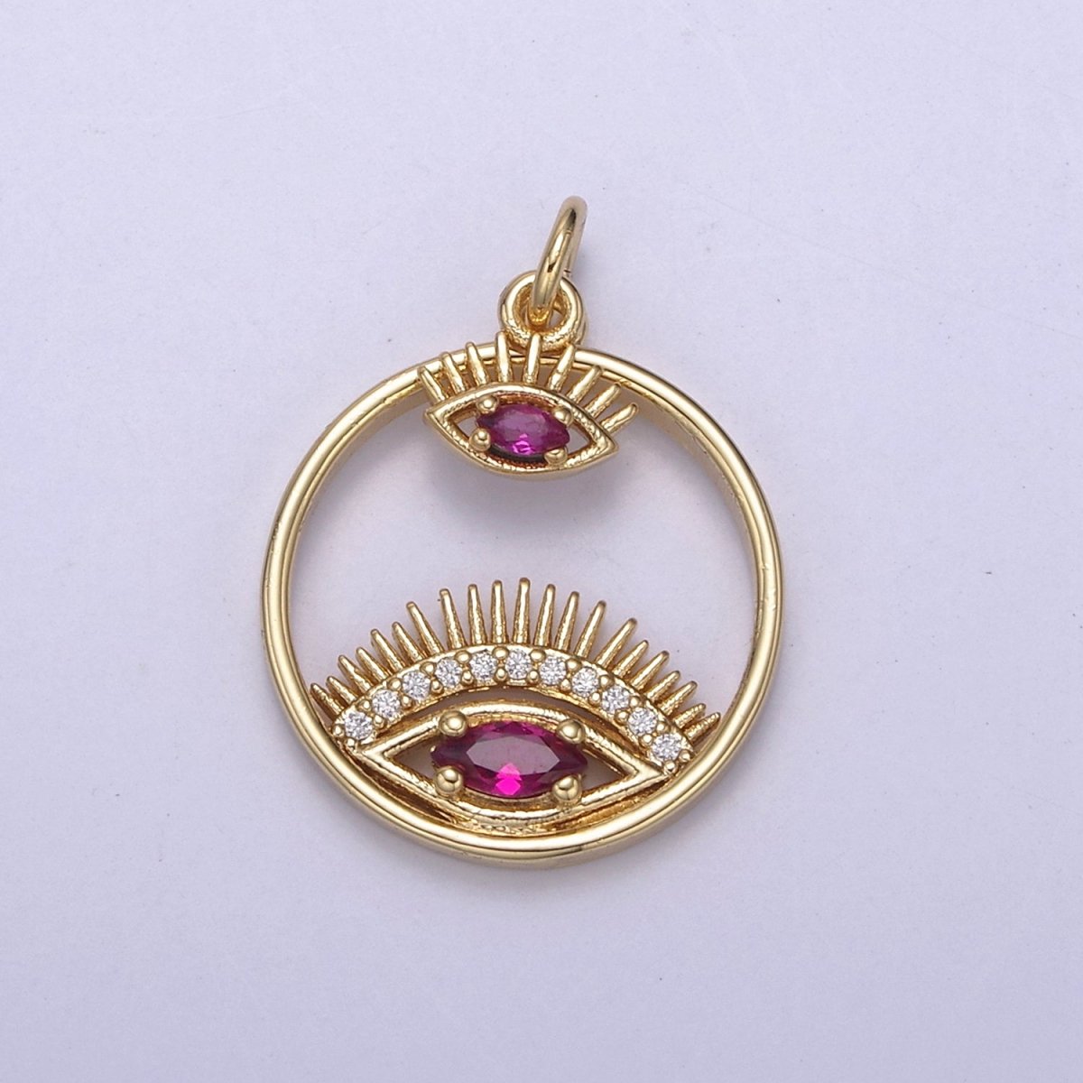 14K Gold Filled Evil Eye Charm Gold Disc Evil Eye Pendant, Cubic Medallion Coin, Double Eye Charm, Micro Pave Necklace Charm N-695 - N-698 - DLUXCA