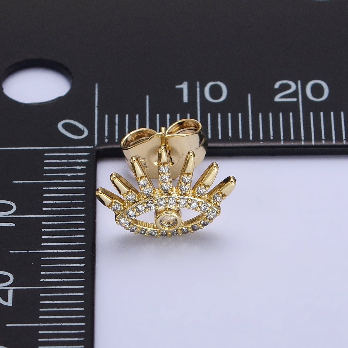 14K Gold Filled Evil Eye Clear Micro Paved CZ Protection Stud Earrings | AB322 - DLUXCA