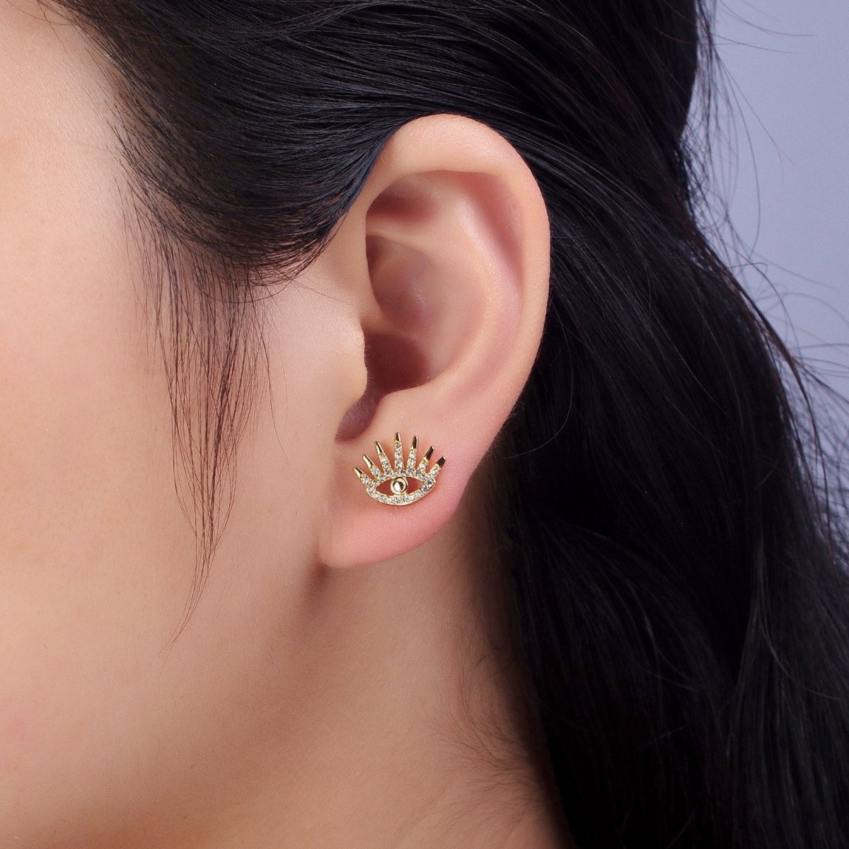 14K Gold Filled Evil Eye Clear Micro Paved CZ Protection Stud Earrings | AB322 - DLUXCA