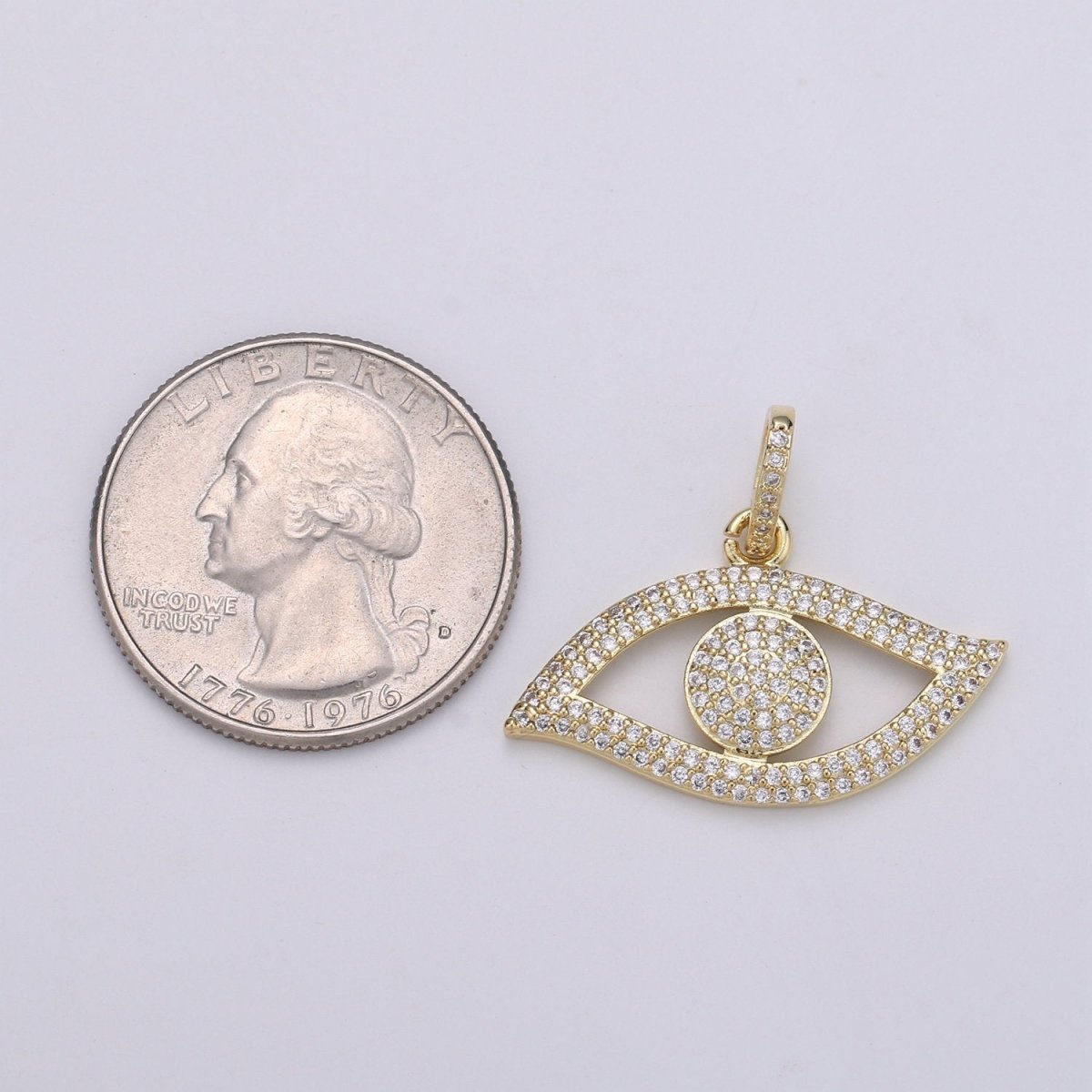 14K Gold Filled Evil Eye CZ Micro Pave Pendant, CZ Micro Pave Left Eye Charm, Cluster Cubic Oeil Pendant, Ojo Micro Pave Charm J-055 - DLUXCA