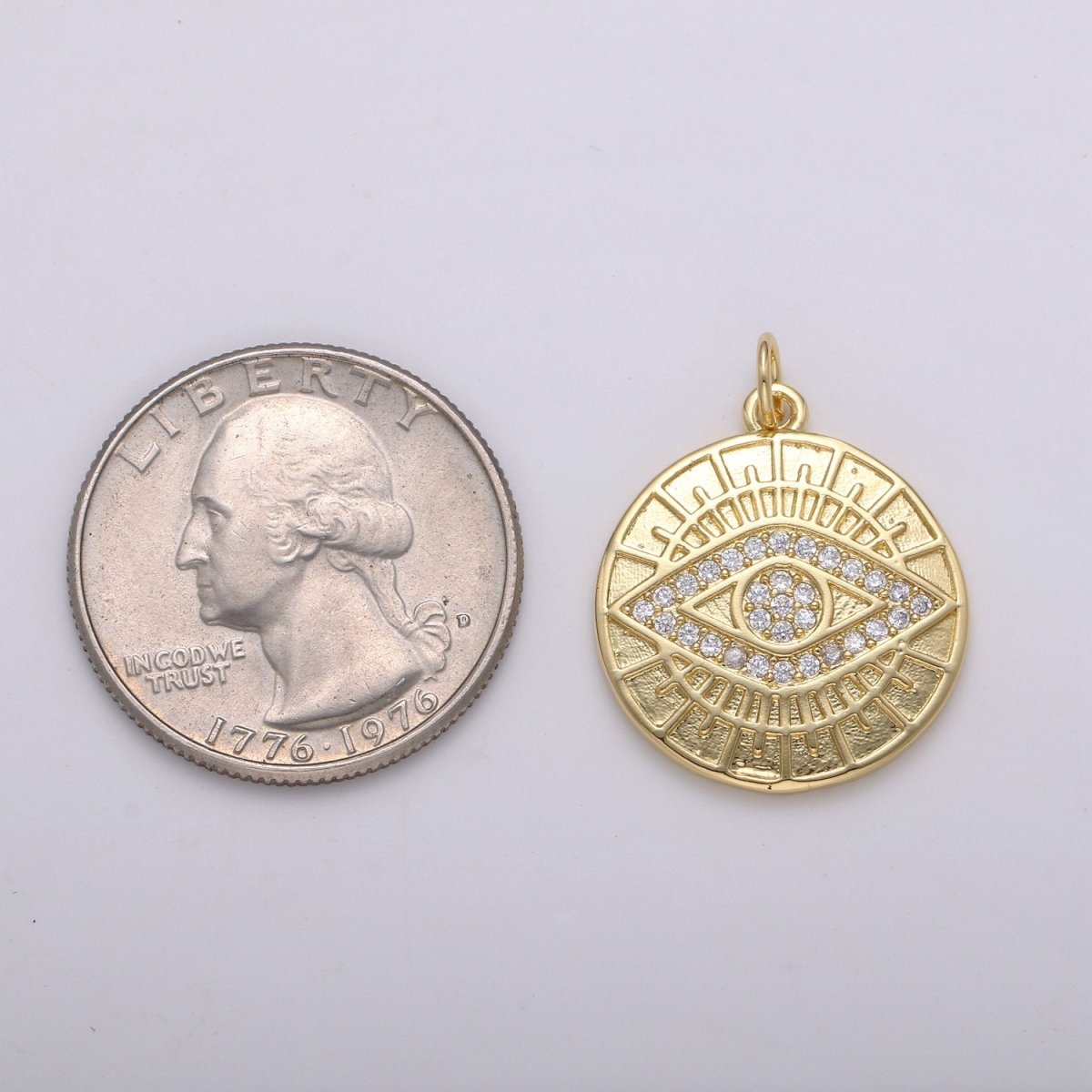 14k Gold Filled Evil Eye Pendant, Micro Pave gold disc Medallion Greek Eye Charm for strength and protection Jewelry Component D-344 - DLUXCA