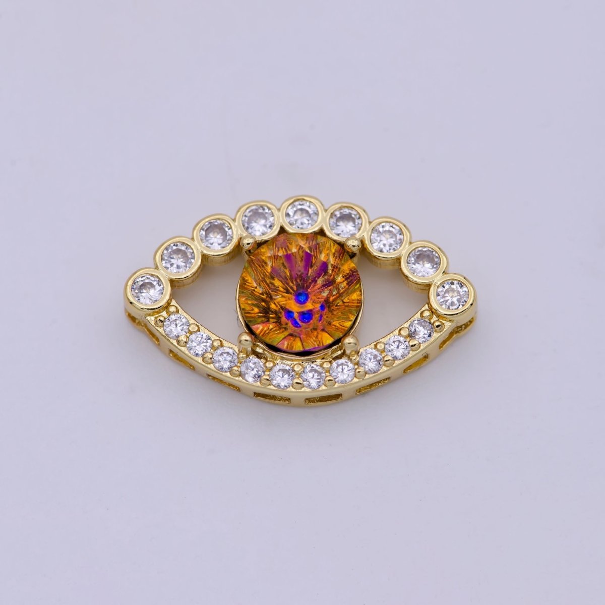 14K Gold Filled Evil Eye Slider Beads, Rainbow CZ Evil Eye Charm Beads for Bracelet Necklace Jewelry Supplies B-108 B-708 - DLUXCA