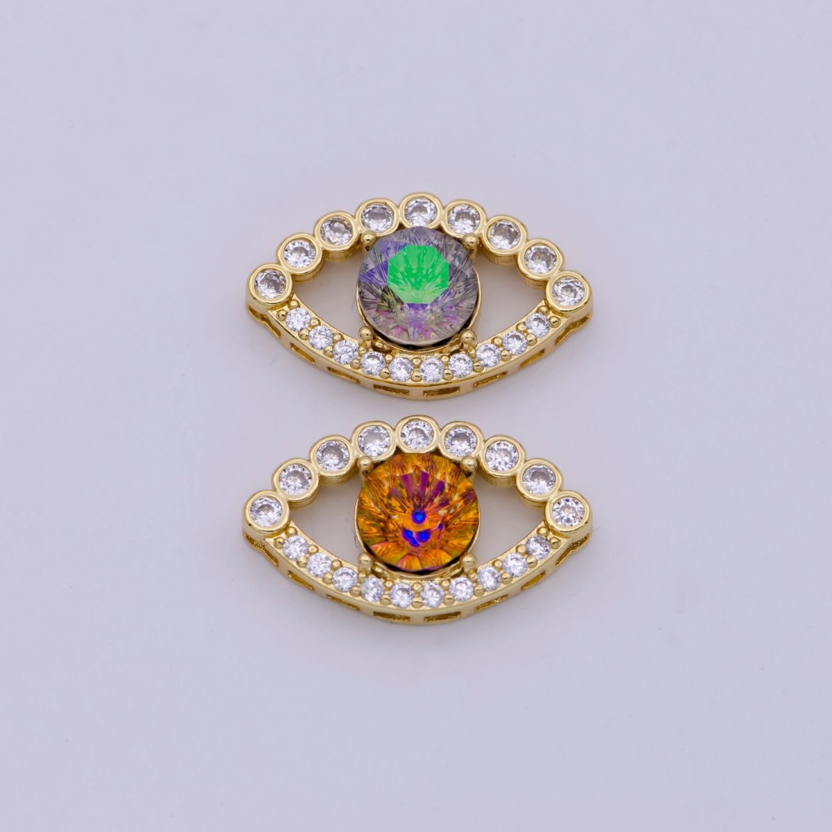 14K Gold Filled Evil Eye Slider Beads, Rainbow CZ Evil Eye Charm Beads for Bracelet Necklace Jewelry Supplies B-108 B-708 - DLUXCA