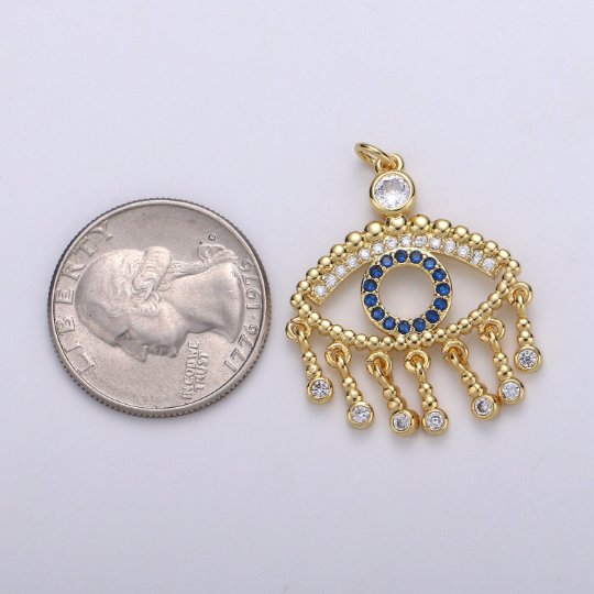 14K Gold Filled Eye Charm - Evil Eye Pendant Necklace - Gold Evil Eye Layering Necklace - Amulet Jewelry Gold medallion Dangle Charm D-867 - DLUXCA